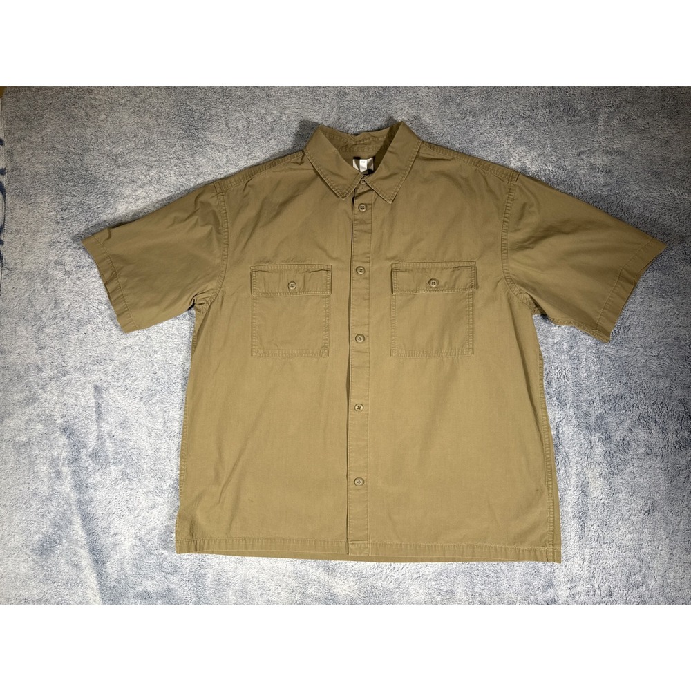 HM Relaxed Fit Short Sleeve Button Down Shirt Mens XXL Tan Cotton P/N 1048599 5‎